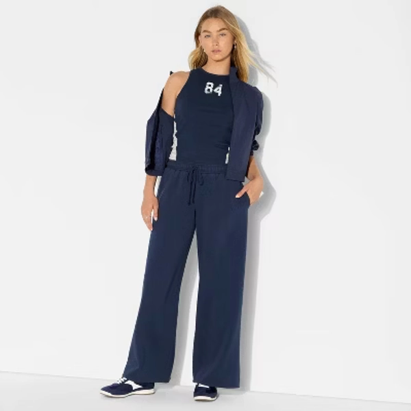 Women's Low-Rise Super Wide Leg Pull-On Pants - Wild Fable™ Navy Blue M