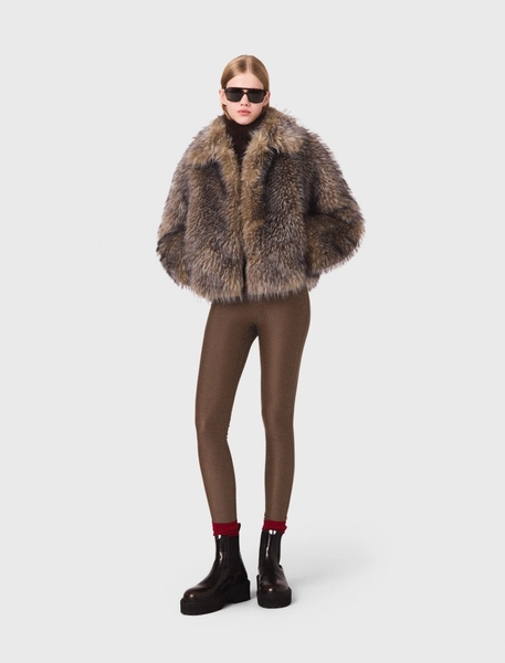 Manteau Court En Fausse Fourrure - Marron/gris - Maje