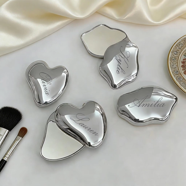 Personalized Cloud-Shaped Compact Mirror, Custom Bridesmaid Gifts, Engraved Pocket Mirror for Her