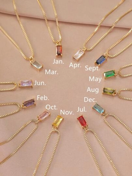 1pc Collana con pietra natale personalizzata, pietra preziosa quadrata regalo di compleanno personalizzato, Regalo per La Festa della Mamma