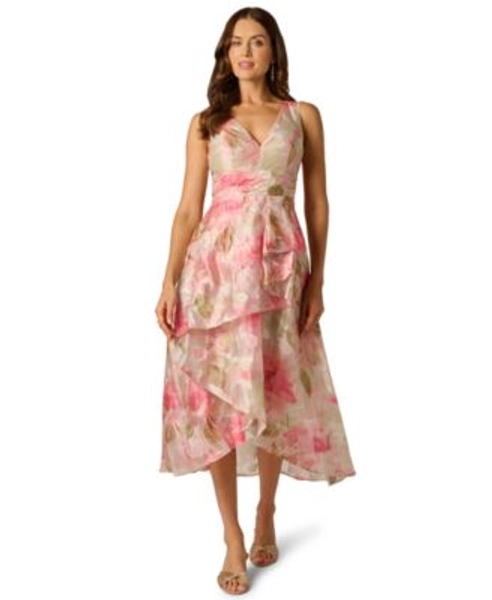 Petite Cascade Organza V-Neck Midi Dress