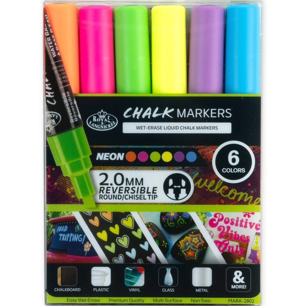 Royal & Langnickel Chalk Marker, 2mm Tip, Neon Colors, 6 Pack - Walmart.com
