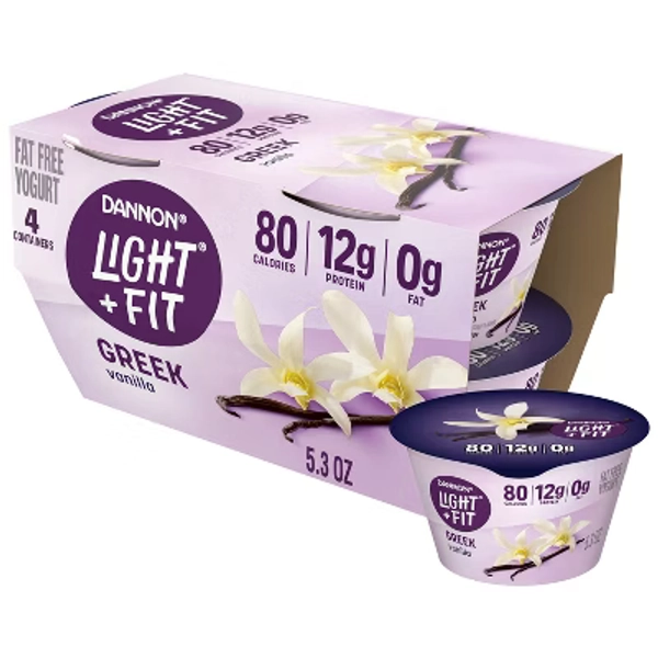 Light + Fit Nonfat Gluten-Free Vanilla Greek Yogurt - 12g Protein 4ct/5.3oz Cups