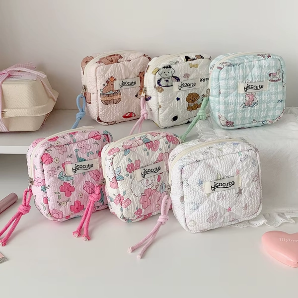 Fashion Quilted Flower Mini Makeup Bag Cute Girls Square Sanitary Cotton Bag Headphone Portable Storage Bag Wallet Women'S Gifts - AliExpress 15