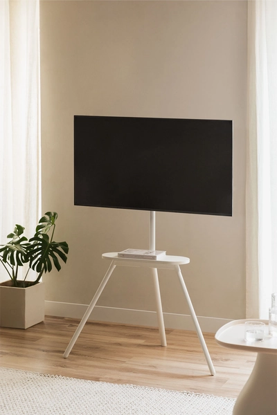 Support de sol trépied pour TV en acier et bois Franzier