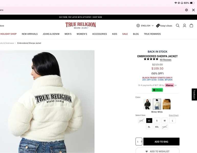 

EMBROIDERED SHERPA JACKET | True Religion

