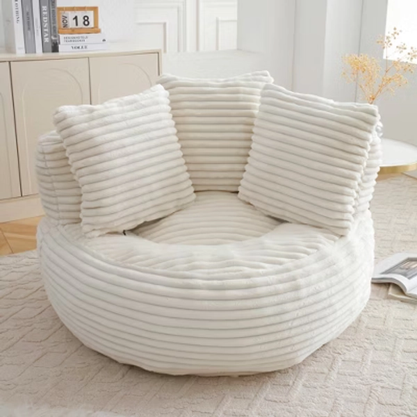 GDFStudio Helena Modern Corduroy Upholstered Bean Bag Chair with 3 Pillows, Beige