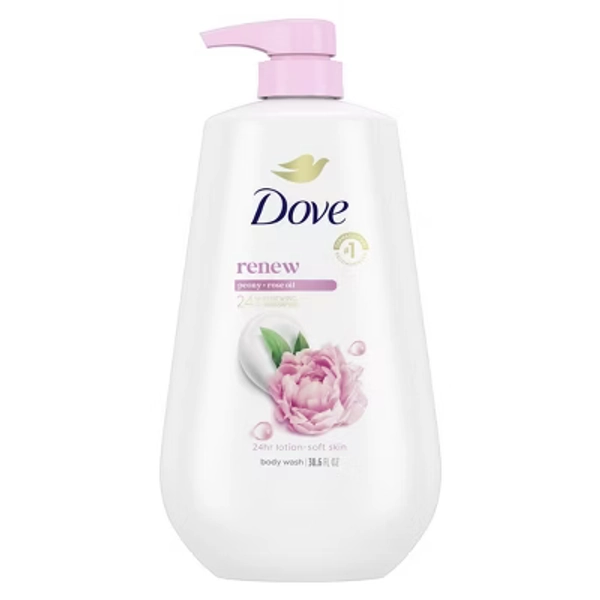 Dove Renew Body Wash Pump Peony & Rose Oil Nourishing 24hr Lotion-Soft Skin - 30.6 fl oz