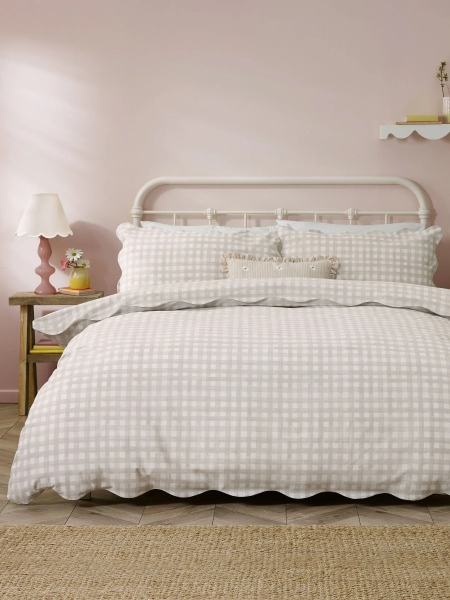 Furn Natural Scalloped Edge Gingham Duvet Set