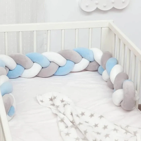 Cojín Trenza Protección Para Cuna De Bebés 3mts Celeste
