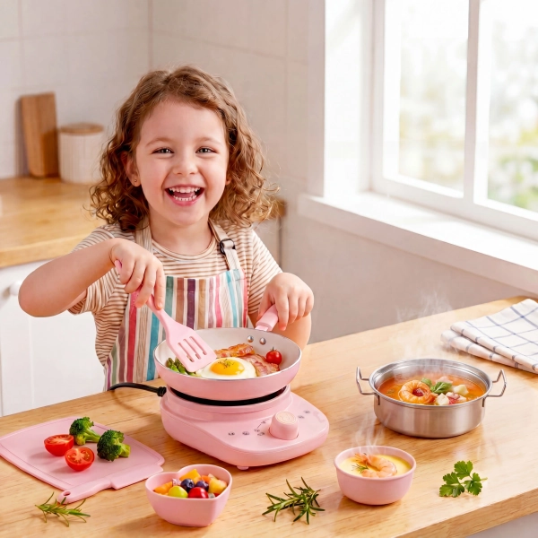 Children's Cooking Set - A truly safe mini kitchen set with a children's set for making real food,  Kitchen toys for toddlers, kitchen toy gifts suitable for girls and boys(Send US standard adapter head)