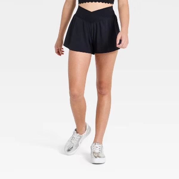 Girls' Crossover Waistband Shorts - All In Motion™ Black L