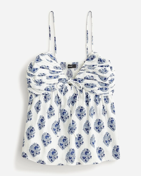 Gathered Lurex® gauze camisole in gathered floral block print