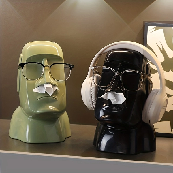 1pc Multifunctional Creative Tissue Box/Vintage Statue Style/Dual-Purpose Desk Headphone and Glasses Holder for Living Room and Bedroom/Perfect Christmas Gift and Decoration