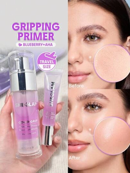 SHEGLAM Good Grip Hydrating Primer-Blueberry+Aha-Travel Size Brand Beauty Makeup Face Paint Cosmetic For Women Girls Perfect For Fall Winter Ideal For Y2K Fancy Fashion Suitable For Birthday Christmas Present Party Ready Best Color