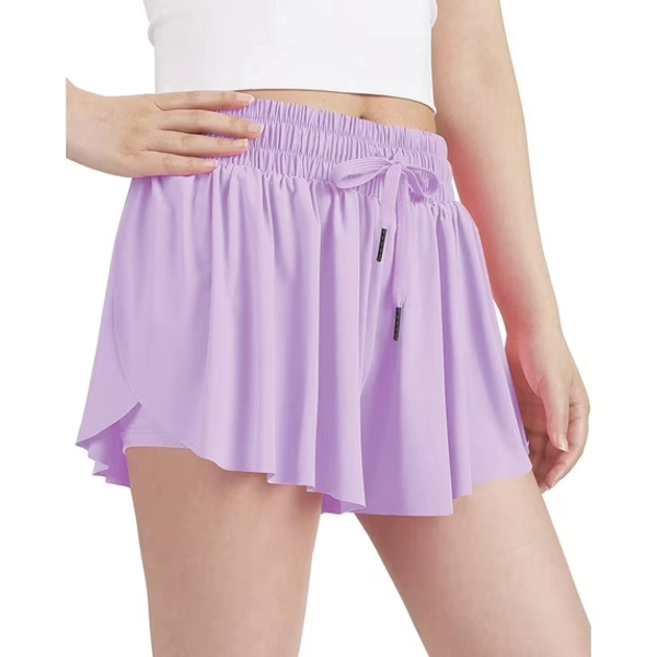 Girls Flowy Shorts,Youth/Toddler Kids Butterfly Shorts with Spandex Liner 2-in-1 for Running,Sports,Athletic,Fitness,Tennis,(Purple)