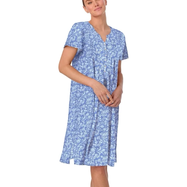 Aria Women's Brushed Jersey Short Sleeve Split Neck Nightgown
