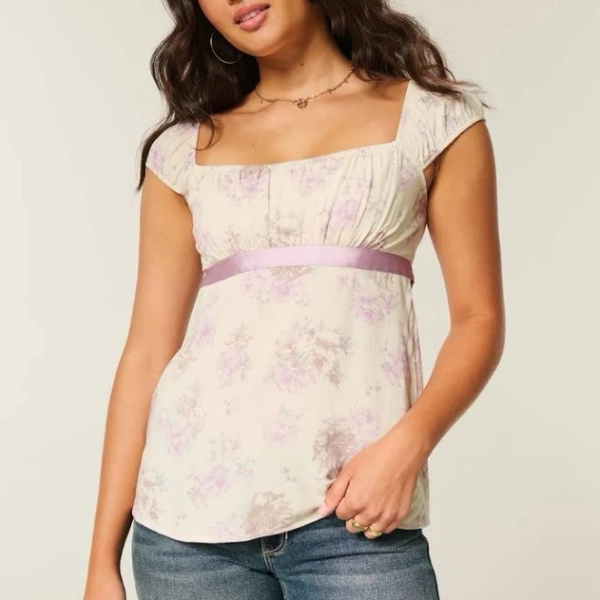 Hollister Women's Easy Satin Tie Babydoll Top