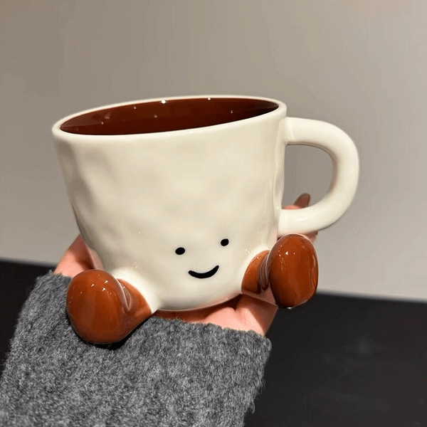 Ceramic Cup, Cute Caramel-Colored Little Feet, High Appearance Level Light Luxury Coffee Cup, Underglaze Cartoon Mug, Water Cup, Office Breakfast Cup