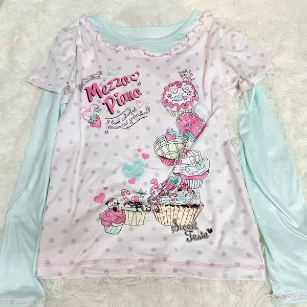 Japanese Sweet Cartoon Polka Dot Print Women T-shirt Loose Kawaii Contrast Color Cute Graphic Tee Tops Y2k Aesthetic Tshirts - AliExpress 200000345