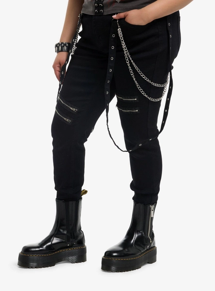 Social Collision Double Chain & Grommet Suspenders Super Skinny Jeans Plus Size