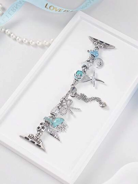 1pc Women's Party Daily Wear Jellyfish Starfish Pendant Bracelet Watch Strap Compatible With Apple Watch Band 38/40/41/42/44/45/46/49mm,Metal Watch Strap Replacement For I Watch Series 11/10/9/8/7/SE/6/5/4/3/2/1,Ultra 1/2/3, Best Gift To Grilfried And Friend For Bracelet Wristband(Excluding Watch)