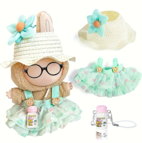 Clothes for labubu, Labubu accessories, Chic 17 cm Doll Clothes Dress & Accessories Set for Labubu ( Doll And Glasses, Labubu clothes for labubu doll
