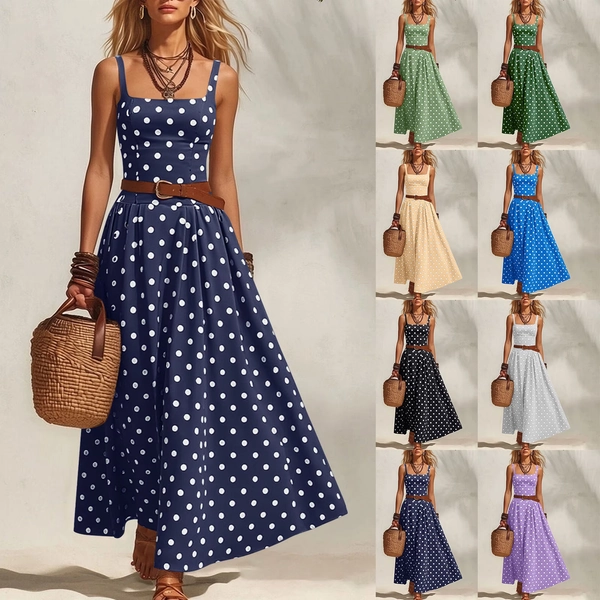 HAOTAGS Womens Polka Dot Dresses,Square Neck Sleeveless Cocktail Party Gown A-Line Dress Navy Size 2XL - Walmart.com