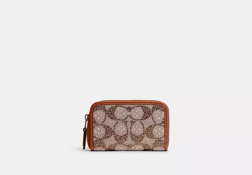 Silver/Burnished Amber Essential Small Zip Around Card Case In Crystal Signature Jacquard