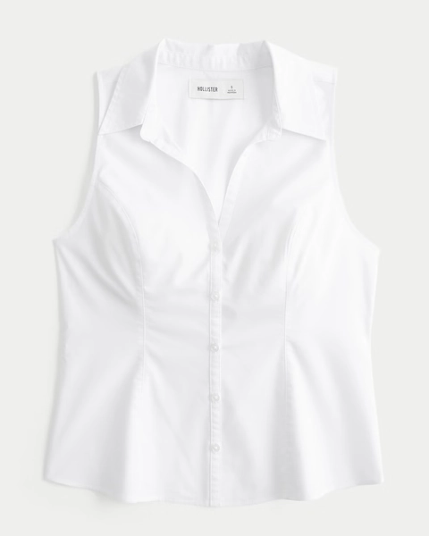 Button-Through Sleeveless Shirt