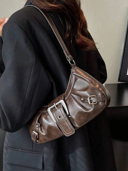 1pc Women Retro Biker Chic Studded Adjustable Strap Crossbody Bag, Large Capacity Soft Gradient Leather Shoulder/Underarm Bag, Suitable For Work, Dating, Parties, Vintage Bag For Women, Halloween Purse Perfect For Fancy Party Halloween Fashion & Gothic Fashion