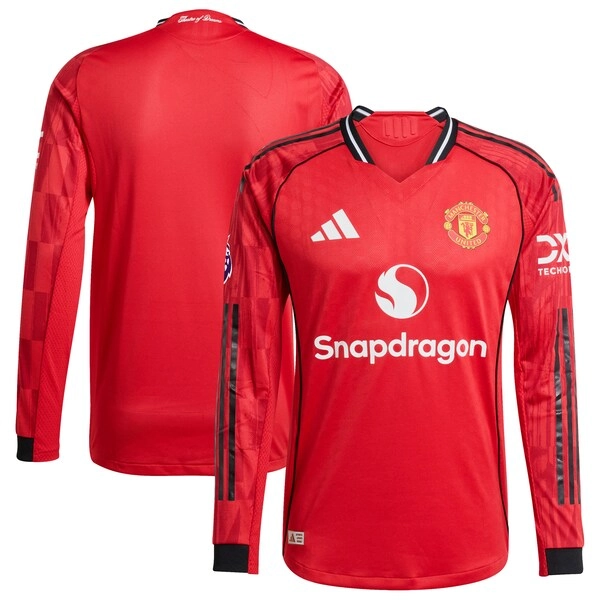 Manchester United adidas Home 2025/26 Authentic Player Long Sleeve Jersey - Red