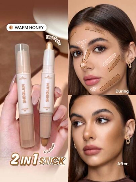 SHEGLAM 2-In-1 Contour & Highlight Stick-Warm Honey Brand Beauty Makeup Face Paint Cosmetic For Women Girls Perfect For Fall Winter Ideal For Y2K Fancy Fashion Suitable For Birthday Christmas Present Party Ready Best Color
