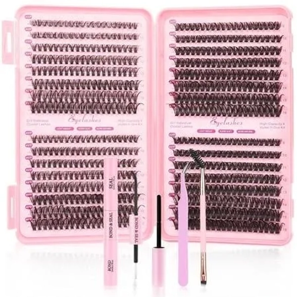 Oeqowbbu LashExtension Kit 640pcs Individual Lashes Cluster Eyelash Extension Kit 30d+40d 9-16mm Mix Lash