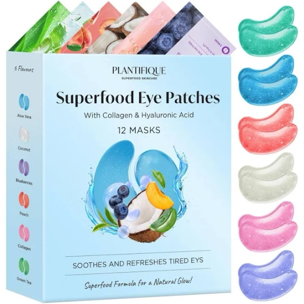 Plantifique Superfood Under Eye Patches – 12 Pairs with Hyaluronic Acid for Dark Circles & Puffy Eyes – Anti Aging Skinc