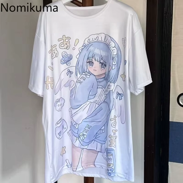 Y2k Tops Streetwear Japanese Oversized Tshirts Women's Clothing Casual Summer Tees Anime Print Sweet White T Shirt Ropa Mujer - AliExpress 200000345