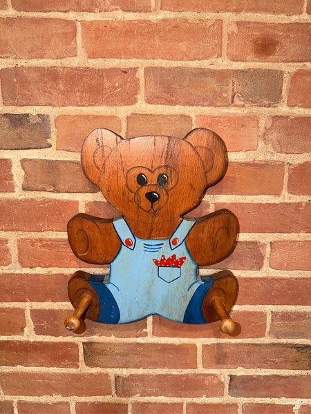 Wooden Teddy Bear Wall Hook Peg Coat Rack Hand Painted Nursery Decor