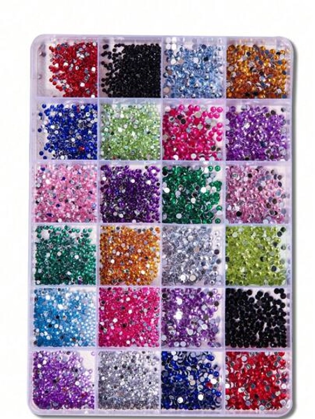 24-Grid Nail Charms Hotspot, Flat Bottom Resin Neon Electroplated Ab Resin Diamond Nail Decorations, 2Mm Diamond, 3Mm Diamond Nail Supplies Nails Nail Gems