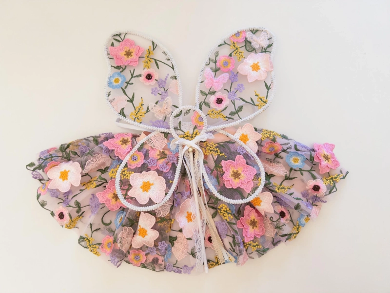 Baby Child Floral Fairy Wings dress up Embroidered lace fairywing kids parties 3D floral mystical butterfly wings birthday baby gift 1st