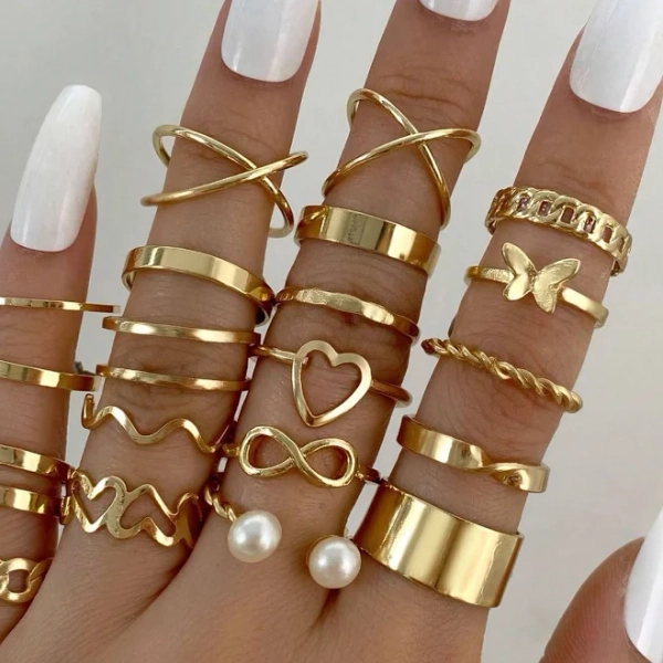 22Pcs Heart & Butterfly Multi-Jointed Rings