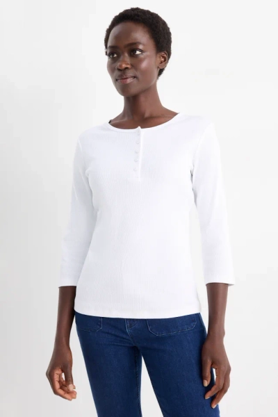 Henley-shirt - slim fit - ribstof