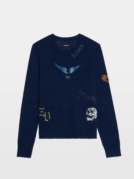 Miss Navy Cashmere Jumper With Rock Rhinestones | Zadig&Voltaire