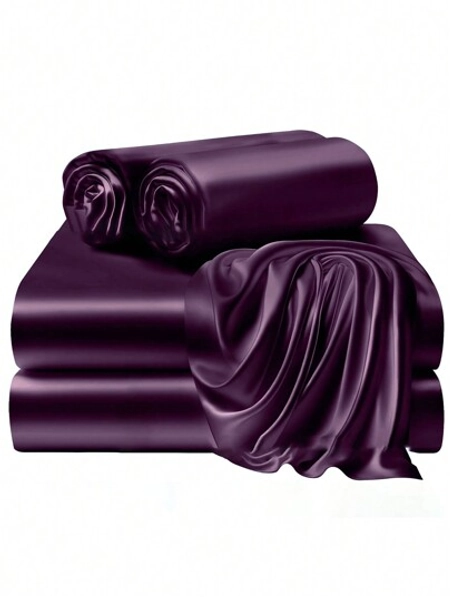 4pcs Solid Color Bed Sheet Set (1 Bed Sheet, 1 Fitted Sheet, 2 Pillowcases, No Filling) For Bedroom