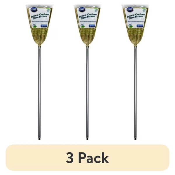 (3 pack) Reynera Indoor & Outdoor 11", Natural Fiber Corn Broom, Black Metal Handle, 1 Count