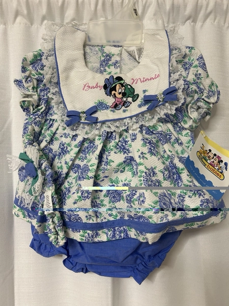 Vintage Disney Babies Mickey Collection Minnie Floral Dress &amp; Bloomer Set 0-6m