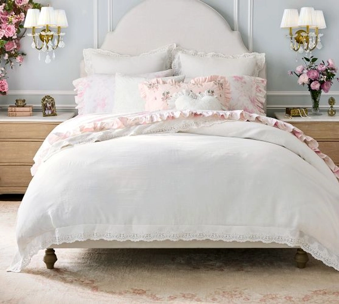 LoveShackFancy Belgian Flax Linen Duvet Cover with Lace Trim