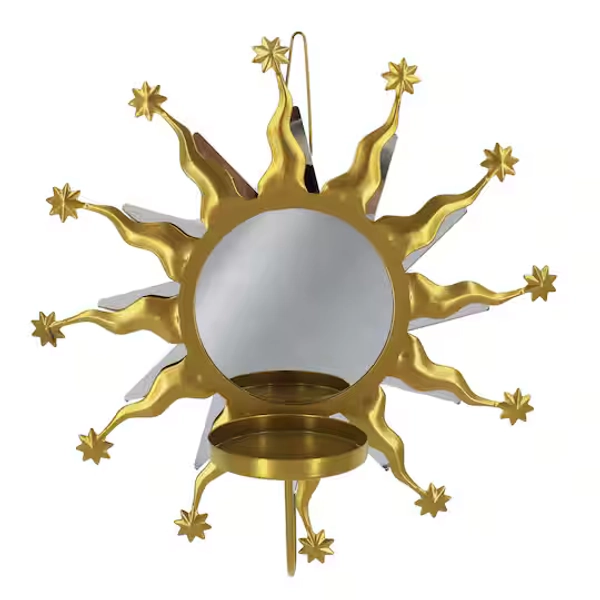 11" Gold Sun with Stars Wall Mirror & Candle Holder by Ashland®