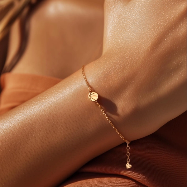 24k Gold Fill Basketball Bracelet: Adjustable Sports Jewelry