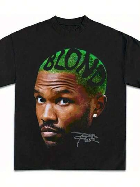 Frank Osenses Cotton Crew Neck Hip Hop T-Shirt With Blonde Album Cover Design - 100 Cotton Casual Round Neck Tee For Men & Women - Perfect For Concerts, Outdoor Activities, And Casual Wear, Music T Shirts