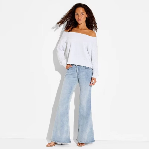 Women's Off the Shoulder Long Sleeve Pullover Sweatshirt - Wild Fable™ Heather Gray M